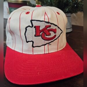 Vintage Kansas City Chiefs NFL KMG Hat Snapback Cap White Pinstripe